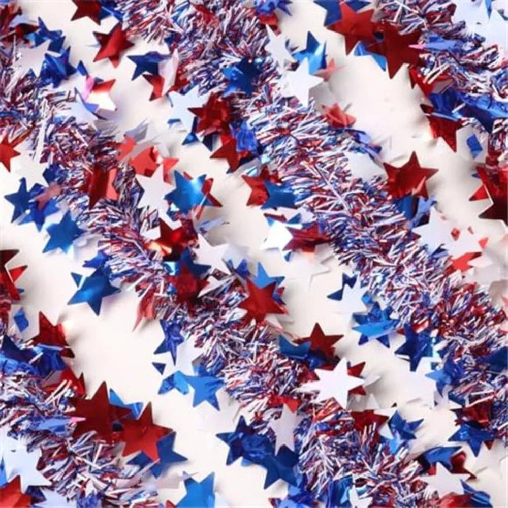 4th of July Garland Decorations 50Ft Glitter Tinsel Patriotic Decor